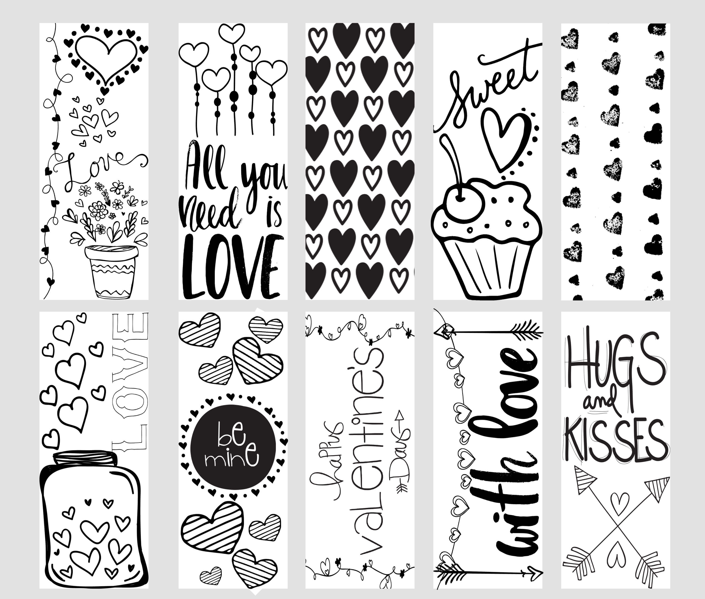 Valentine Printable Coloring Page Bookmarks - Kleinworth &amp;amp; Co - Free Printable Bookmarks To Color