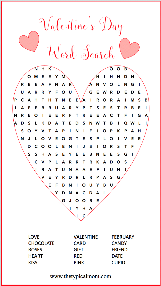Valentine Word Search · The Typical Mom - Free Printable Valentine Word Search For Adults