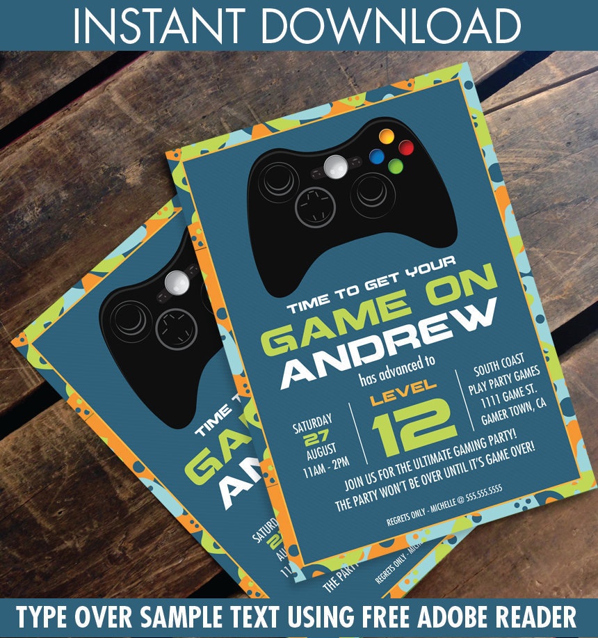Video Game Birthday Party Invitation - Blue Camo - You Personalize - Free Printable Video Game Party Invitations