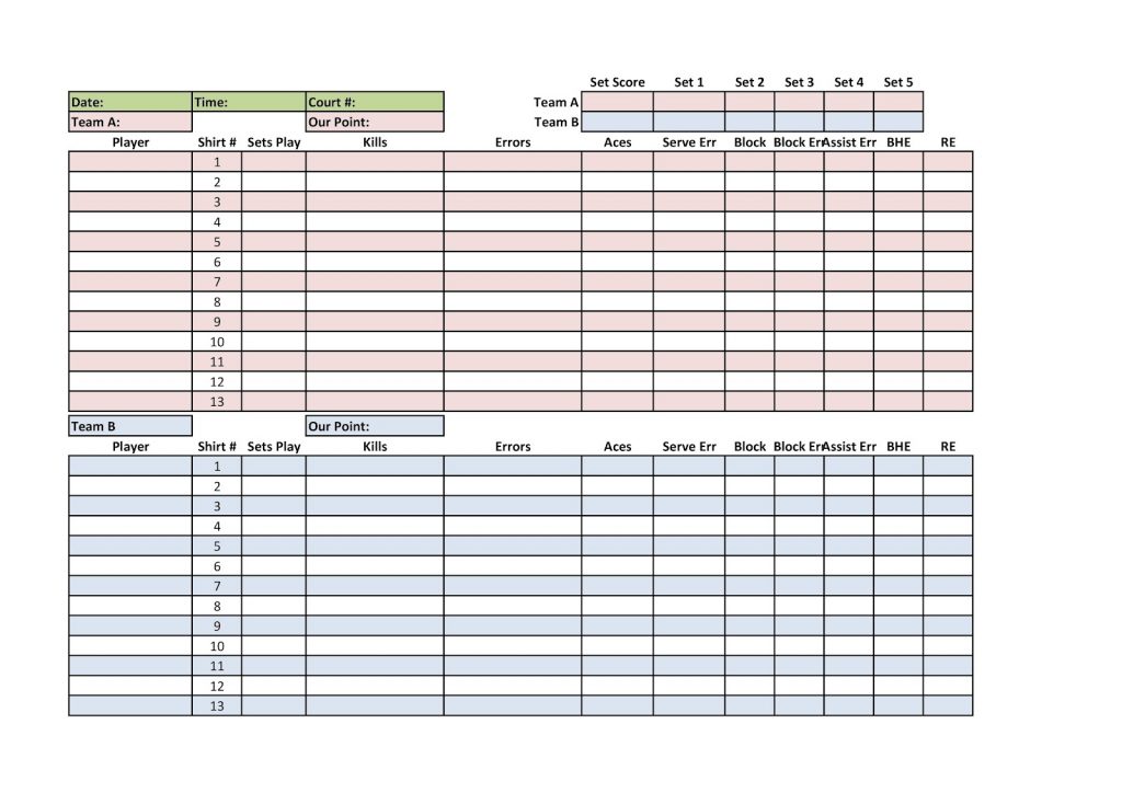 Volleyball Stat Sheet Template Template Including A Game Schedule 