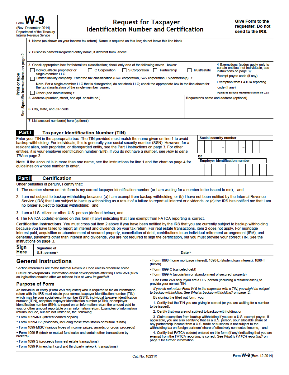 W-9 Request For Taxpayer Identification Number And Certification Pdf - Free Printable W 9 Form