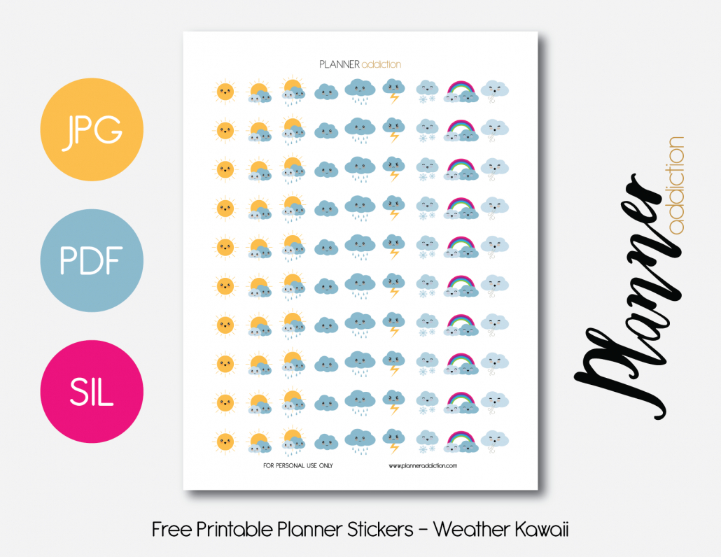 Weather Kawaii – Planner Addiction - Free Printable Kawaii Stickers