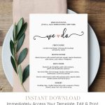 Wedding Menu Card Template, We Do, Printable Dinner Menu, Heart   Free Printable Wedding Menu Card Templates