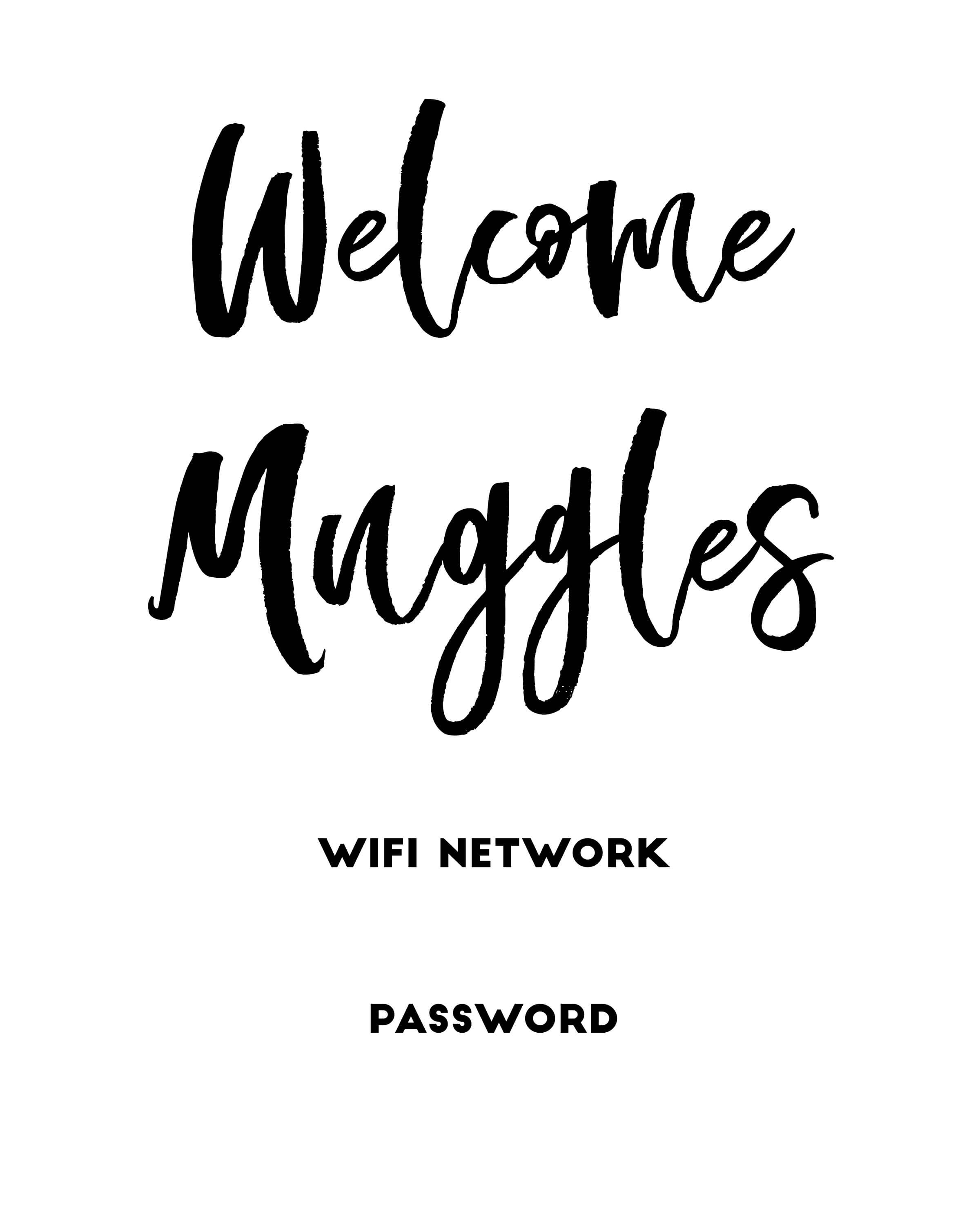 Welcome Muggles&amp;quot; Harry Potter Free Printable Wifi Password Sign - Free Printable Wifi Sign