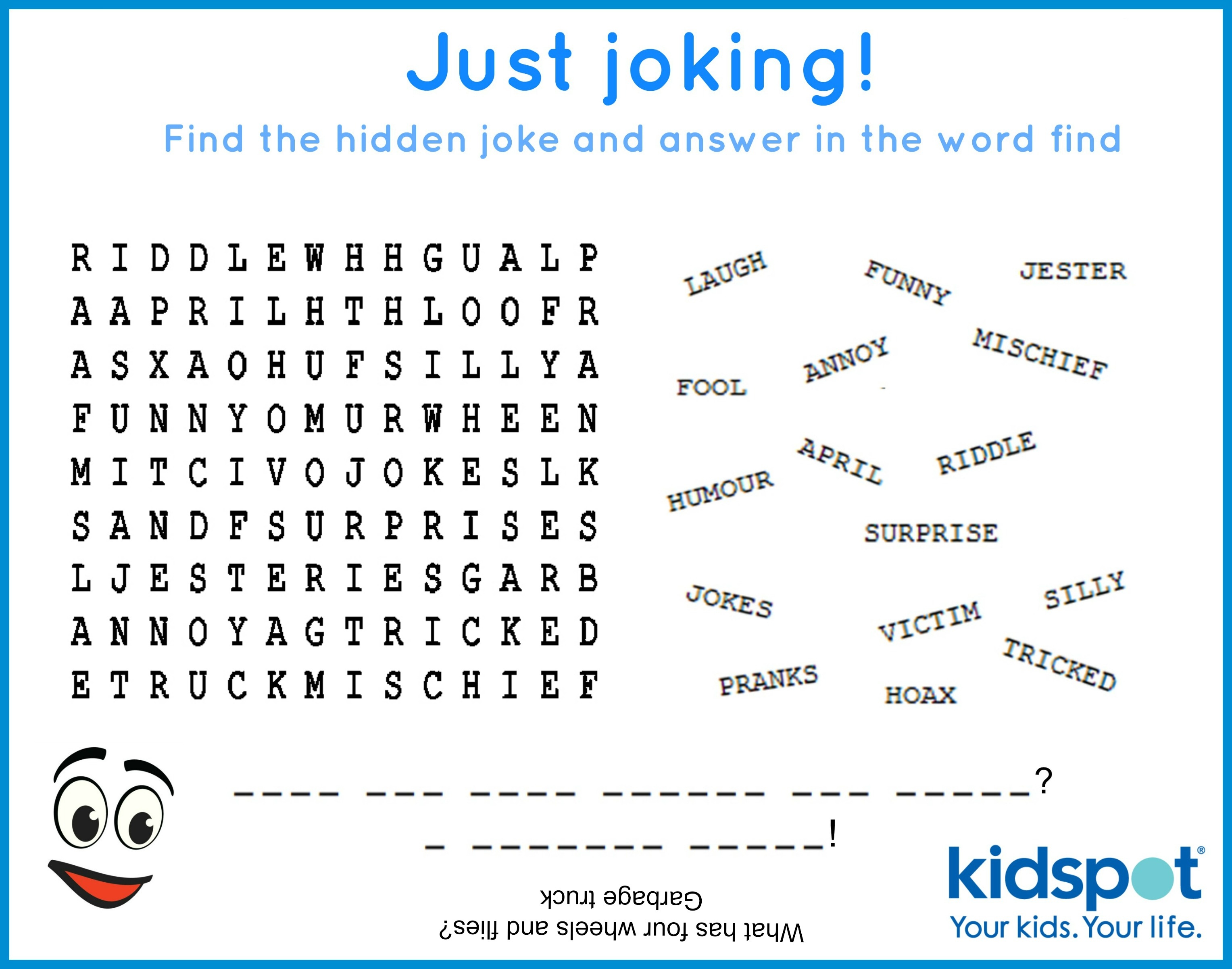 Word Find - Free Printable - April Fools Day - Free Word Search With Hidden Message Printable