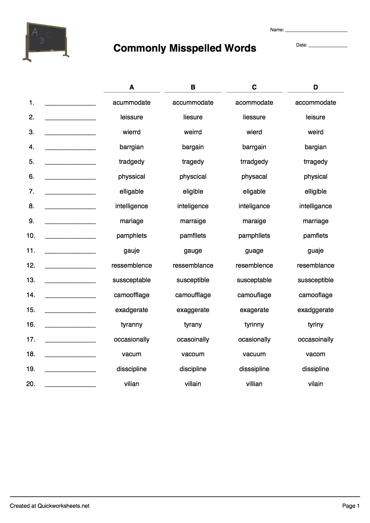 Word Scramble, Wordsearch, Crossword, Matching Pairs And Other - Free Printable Multiple Choice Spelling Test Maker