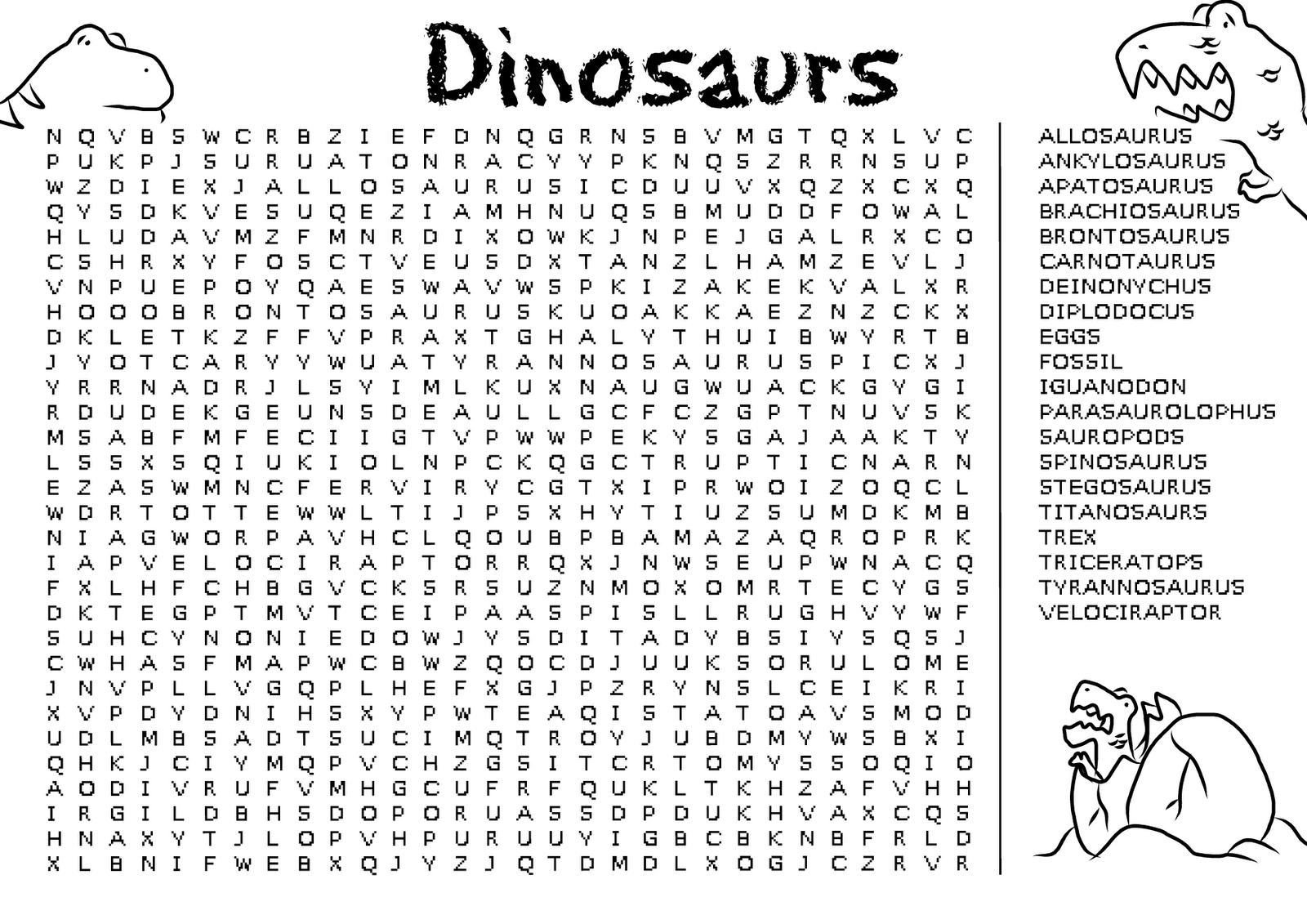 Word Search Games For Adults And Teens - Best Coloring Pages For Kids - Free Printable Dinosaur Word Search