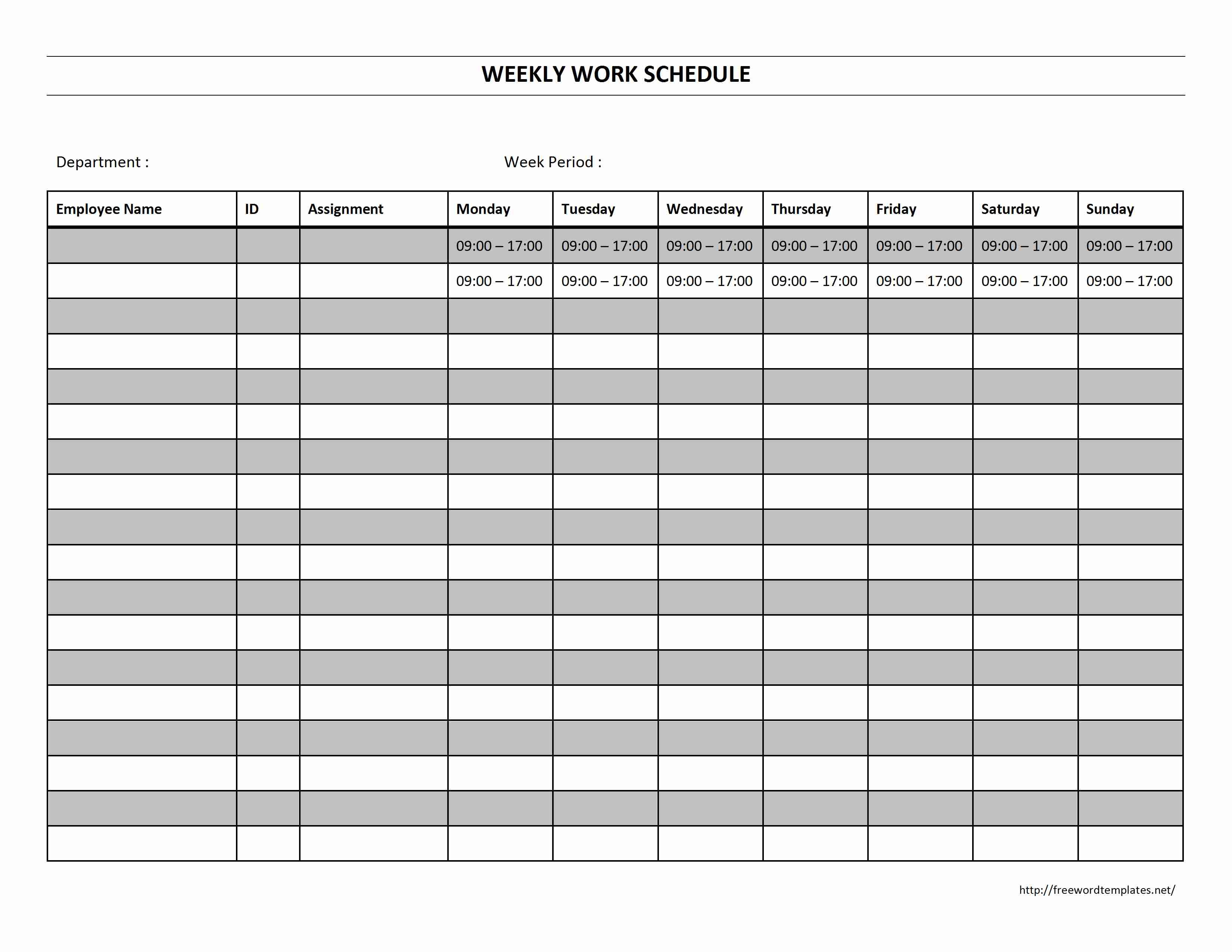 free monthly work schedule template excel