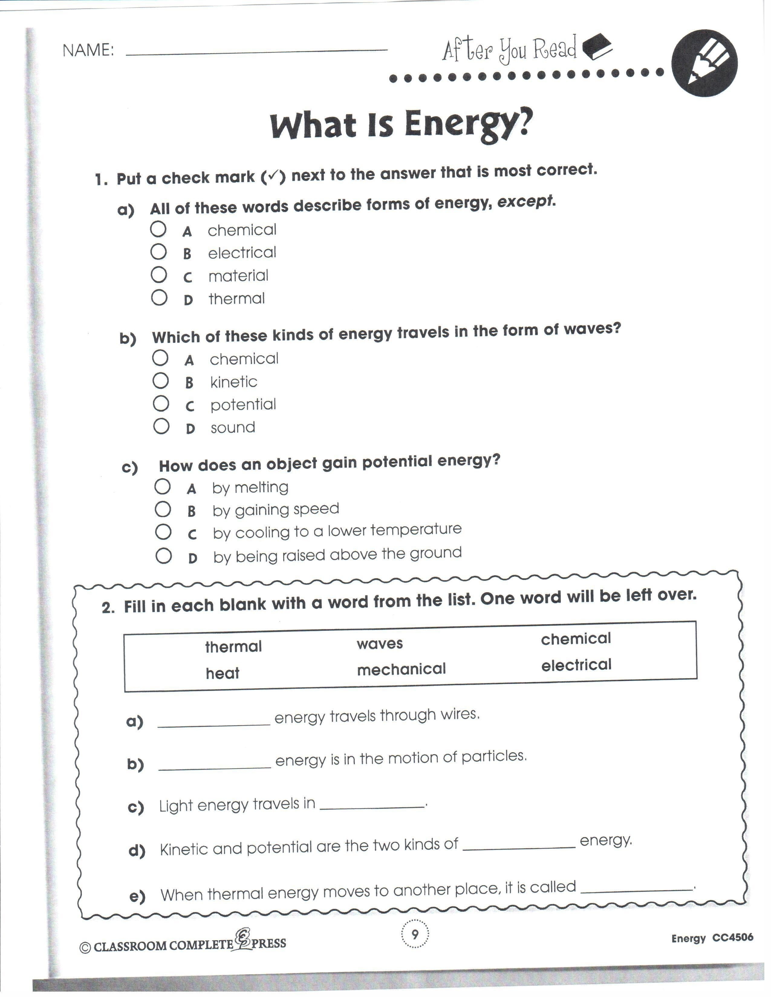 Worksheet - Free Printable Worksheets On Potential And Kinetic Energy