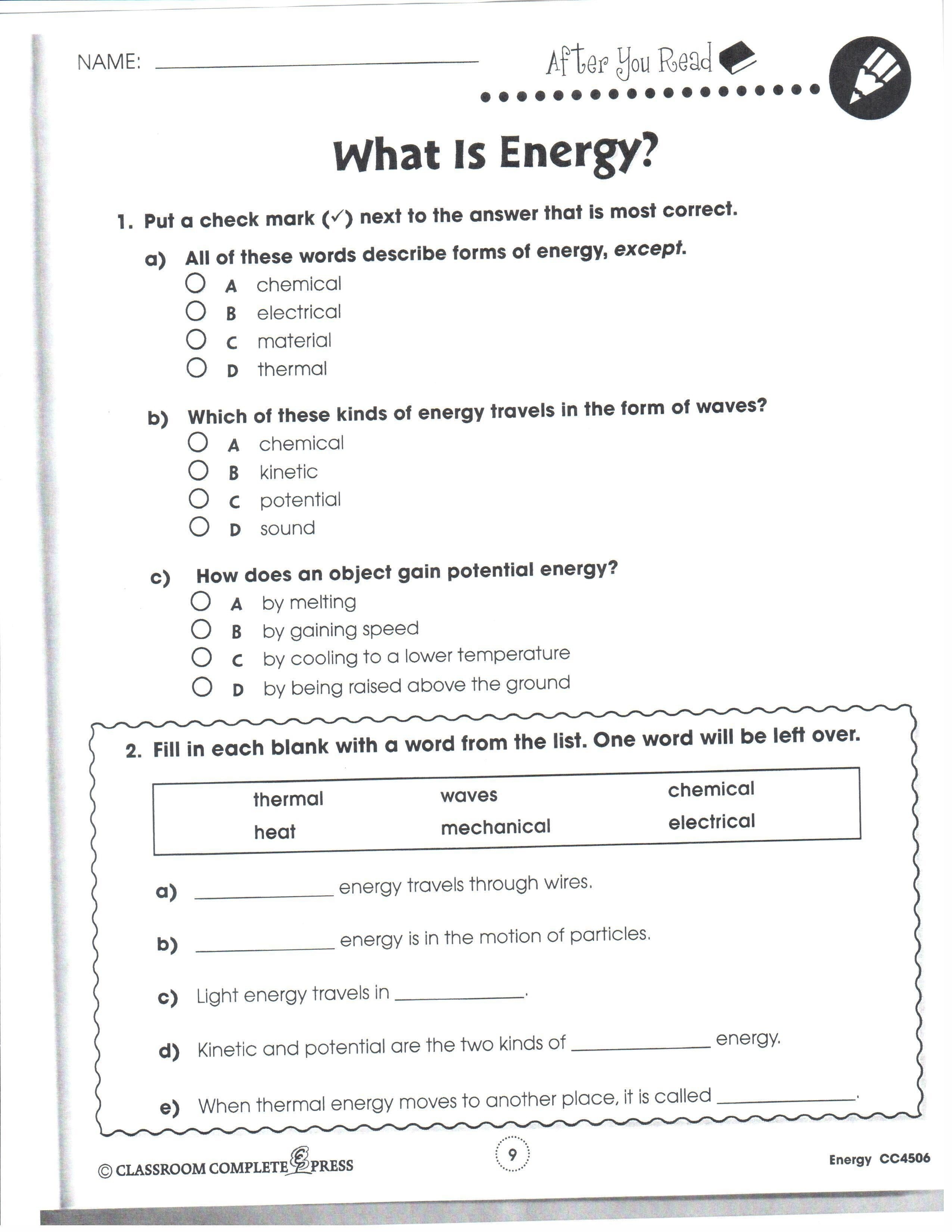 Kinetic And Potential Energy Worksheet