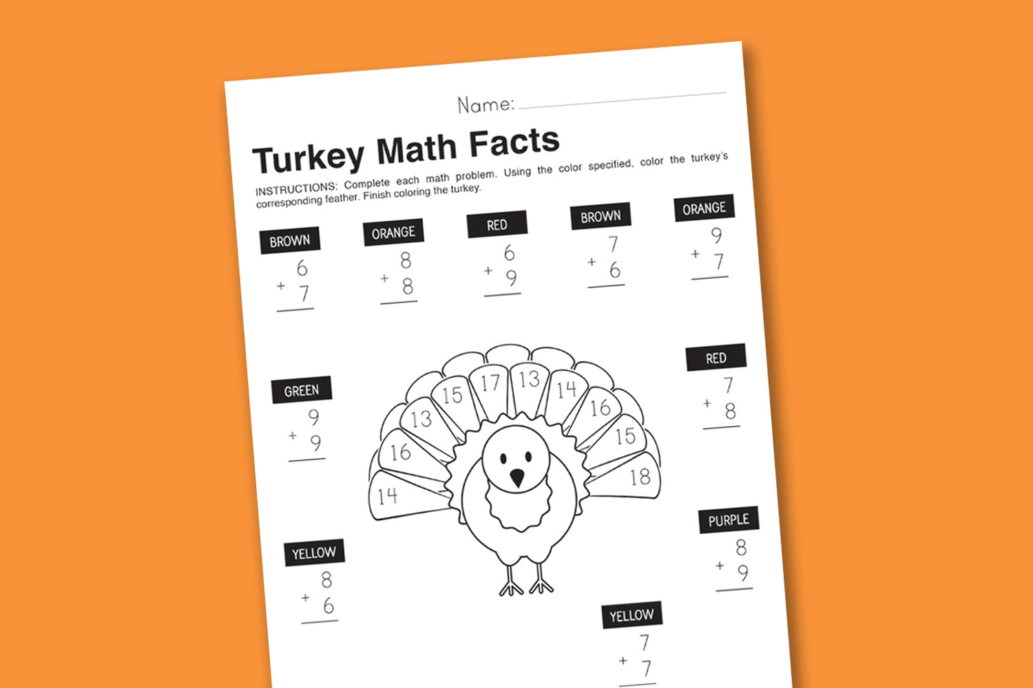 Worksheet Wednesday: Turkey Math Facts - Paging Supermom - Math Worksheets Thanksgiving Free Printable