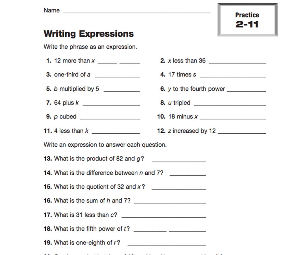 Writing Expressions - Teachervision - 6Th Grade Writing Worksheets Printable Free