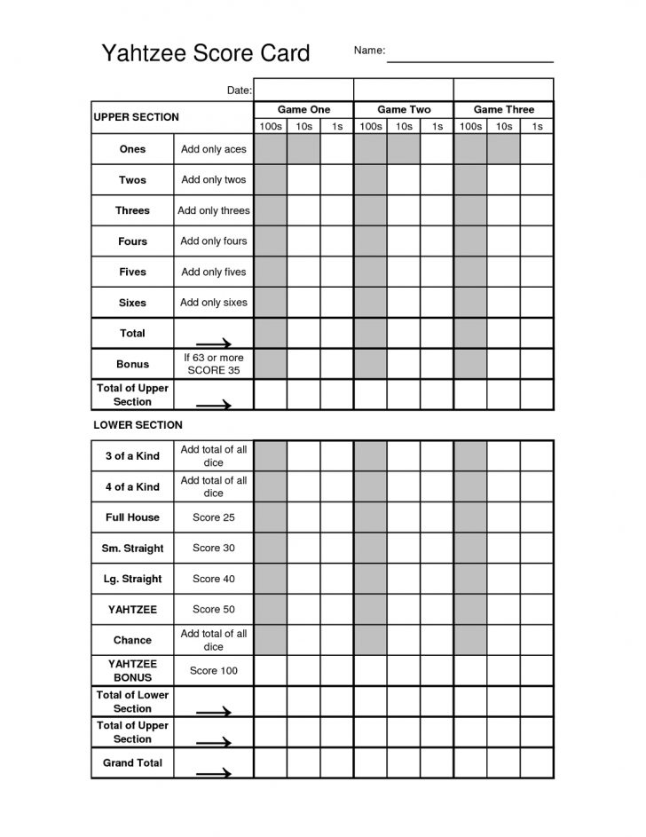 Free Printable Yahtzee Score Sheets